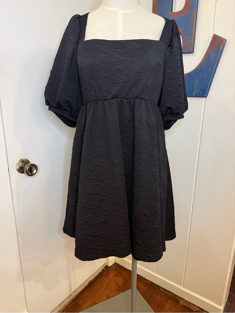 FREE PEOPLE Black Square-Neck Puff Sleeve Dress Size Medium